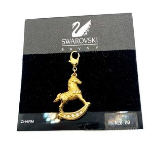 💎SWAROVSKI💎 Rocking Horse Gold Tone Charm SIGNED ✨ G079